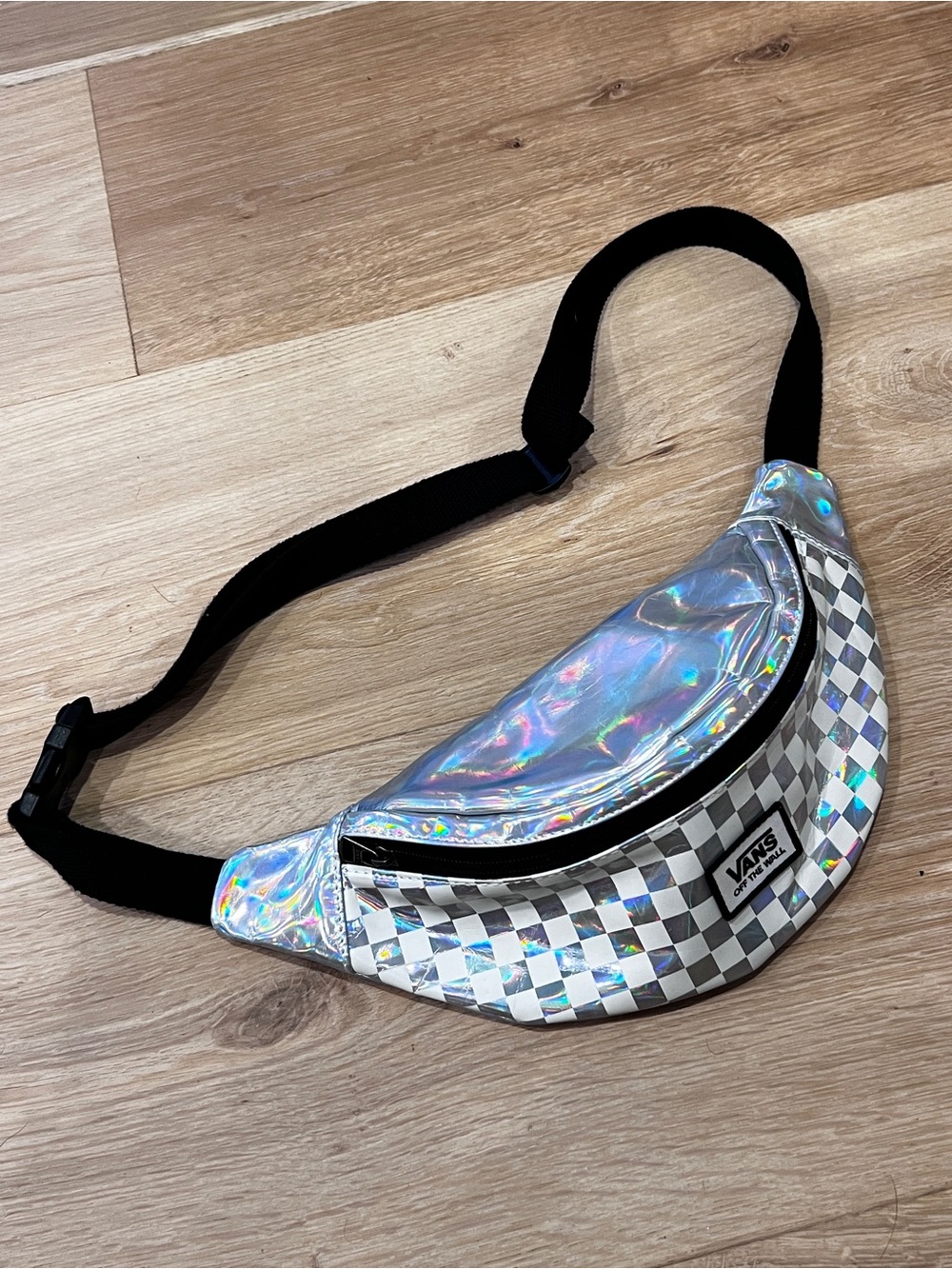 Vans Iridescent Holographic Checkerboard Waist Bag with Black Strap